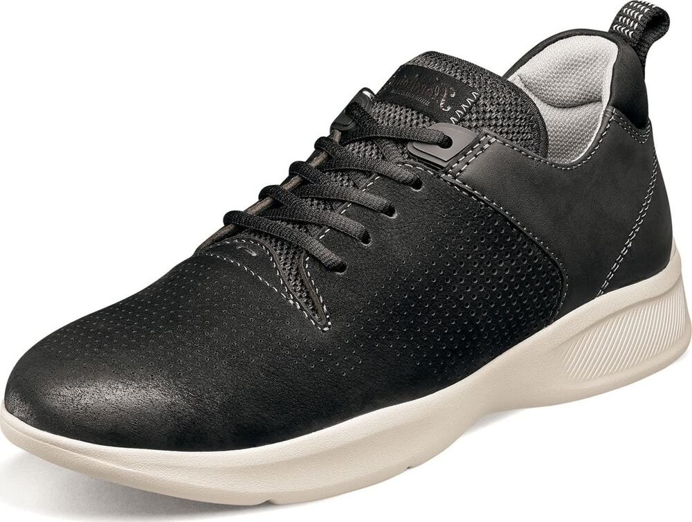Florsheim Men's Studio Perf Toe Lace Up Sneaker, Black Nubuck, 9 Wide 3E
